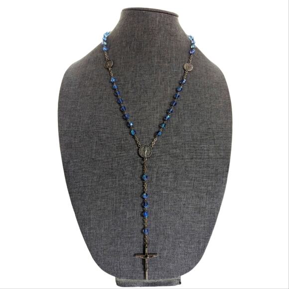 Vintage Signed Italy AB Coated Beaded Saint Catholic Rosary Prayer Beads - Picture 1 of 7